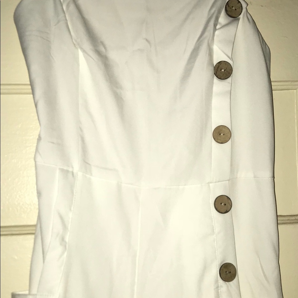 White Jumpsuit with Buttons And Side Slit